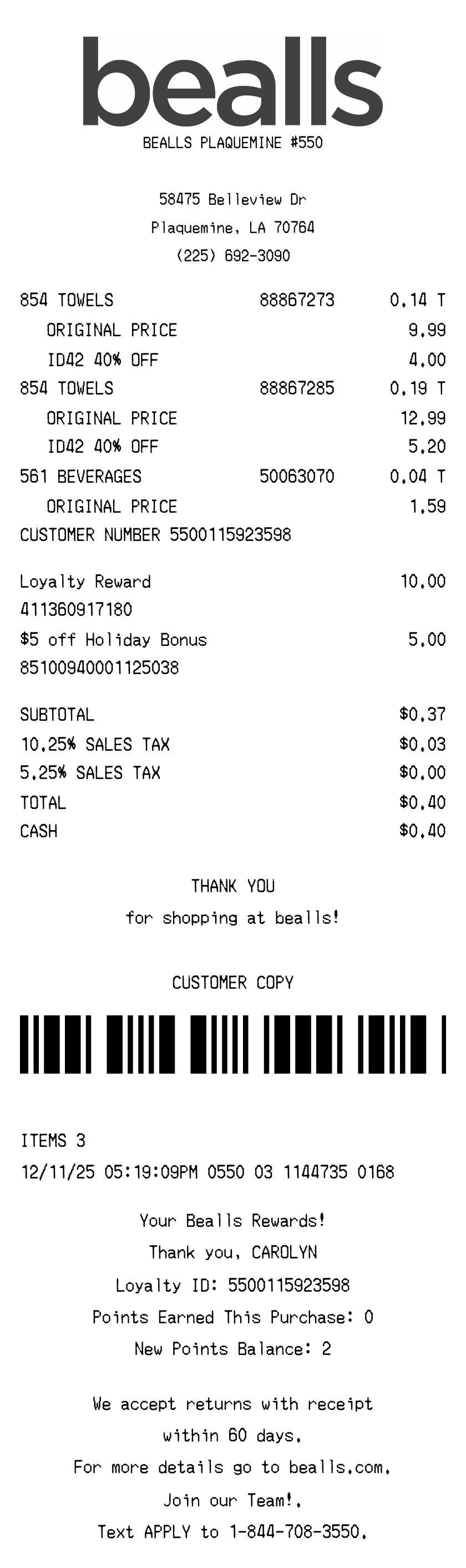 Free Bealls Receipt Generator | receipt.dev | makereceipt.ai