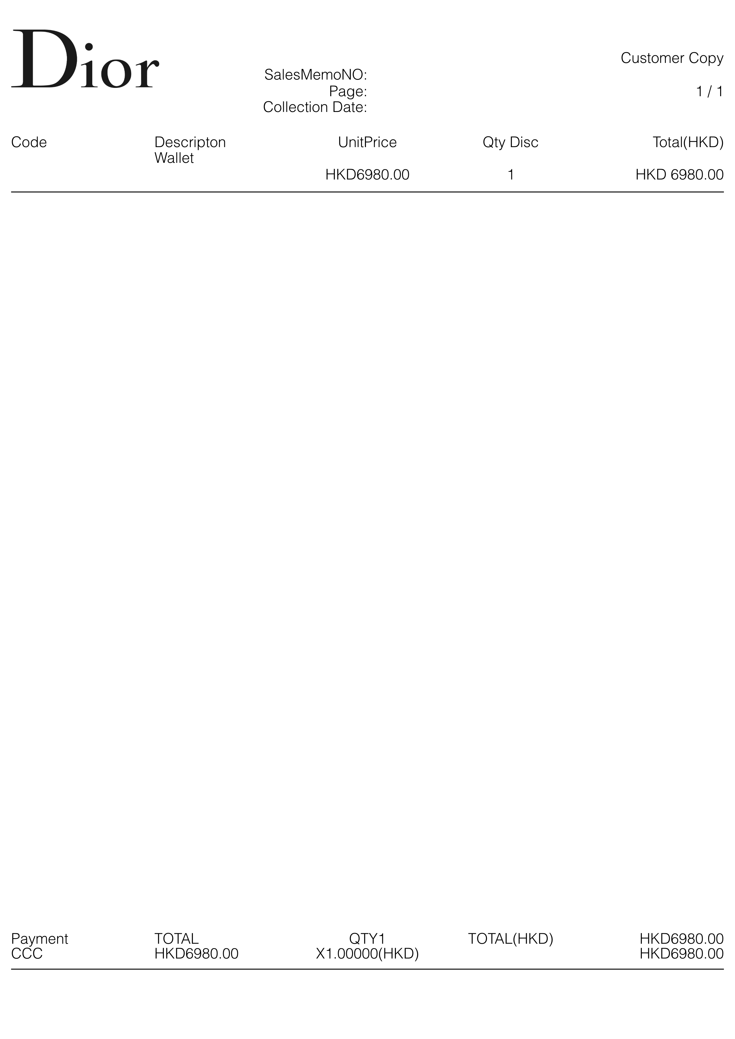 Free Dior Receipt Generator | receipt.dev | makereceipt.ai