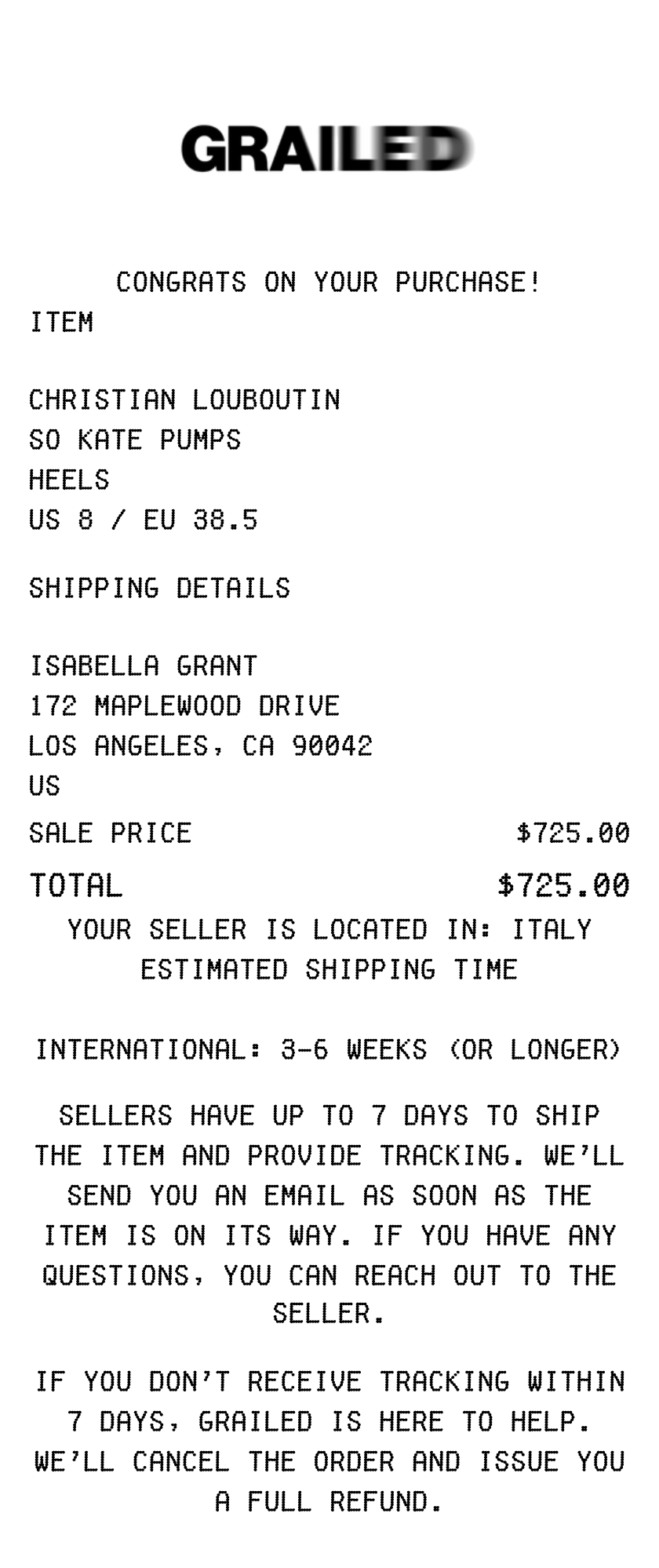 Free Grailed Receipt Generator | receipt.dev | makereceipt.ai