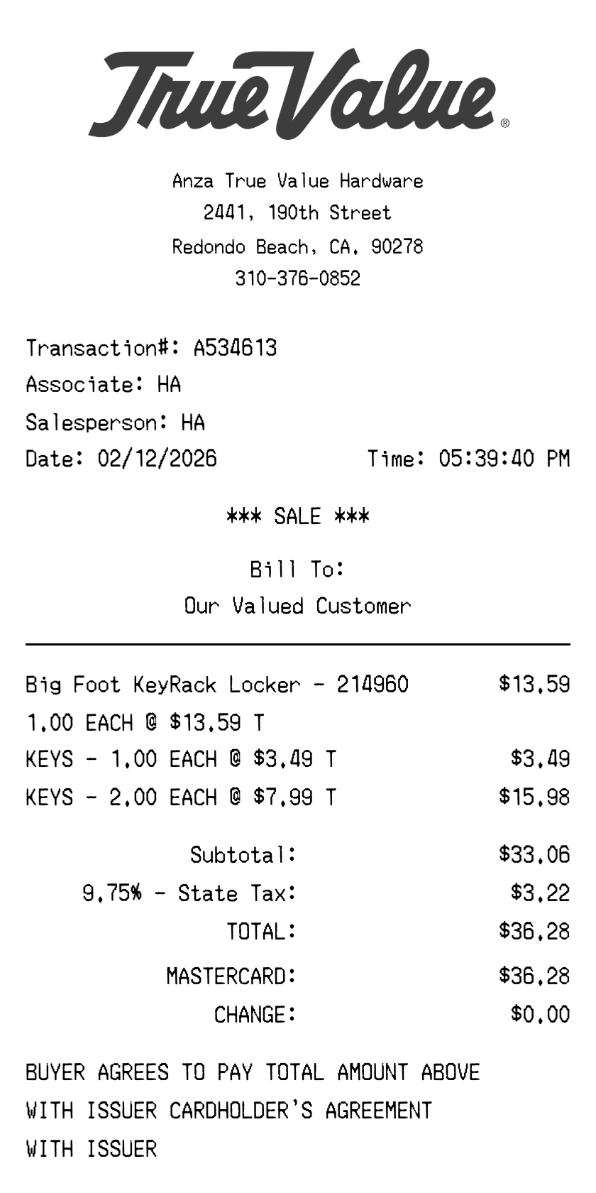 Free True Value Receipt Generator | receipt.dev | makereceipt.ai