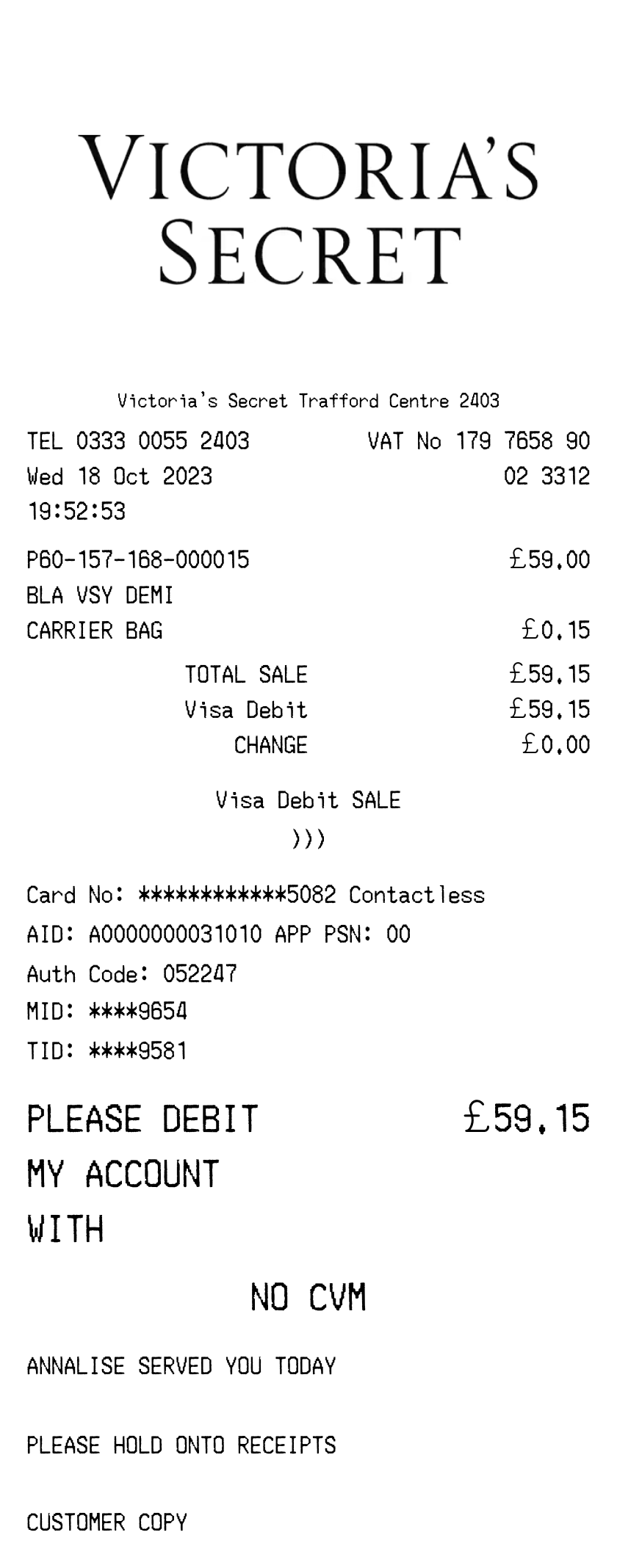 Free Victoria's Secret Receipt Generator | receipt.dev | makereceipt.ai
